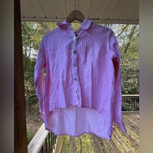 Charming Pink High Low Striped Button-Down Shirt 100% Linen LJC Designs